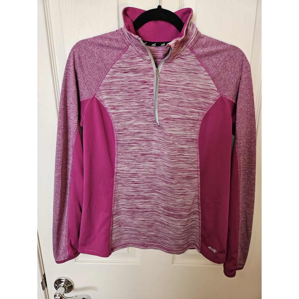 Avia Women's Athletic Heather Magenta Thumb Hole 1/4 Zip LS Reflective Jacket, M